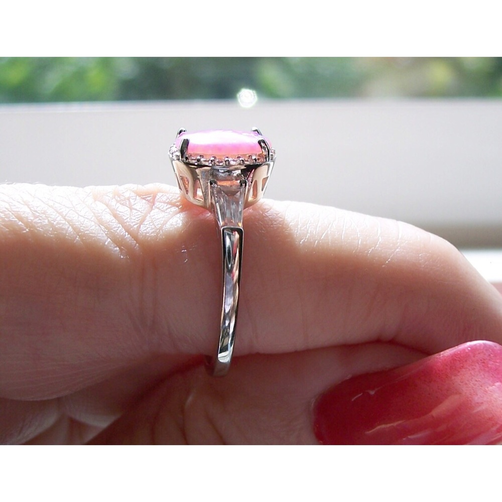 925 STERLING SILVER Lab Created Pink Opal CZ Ring - Picture 7 of 16